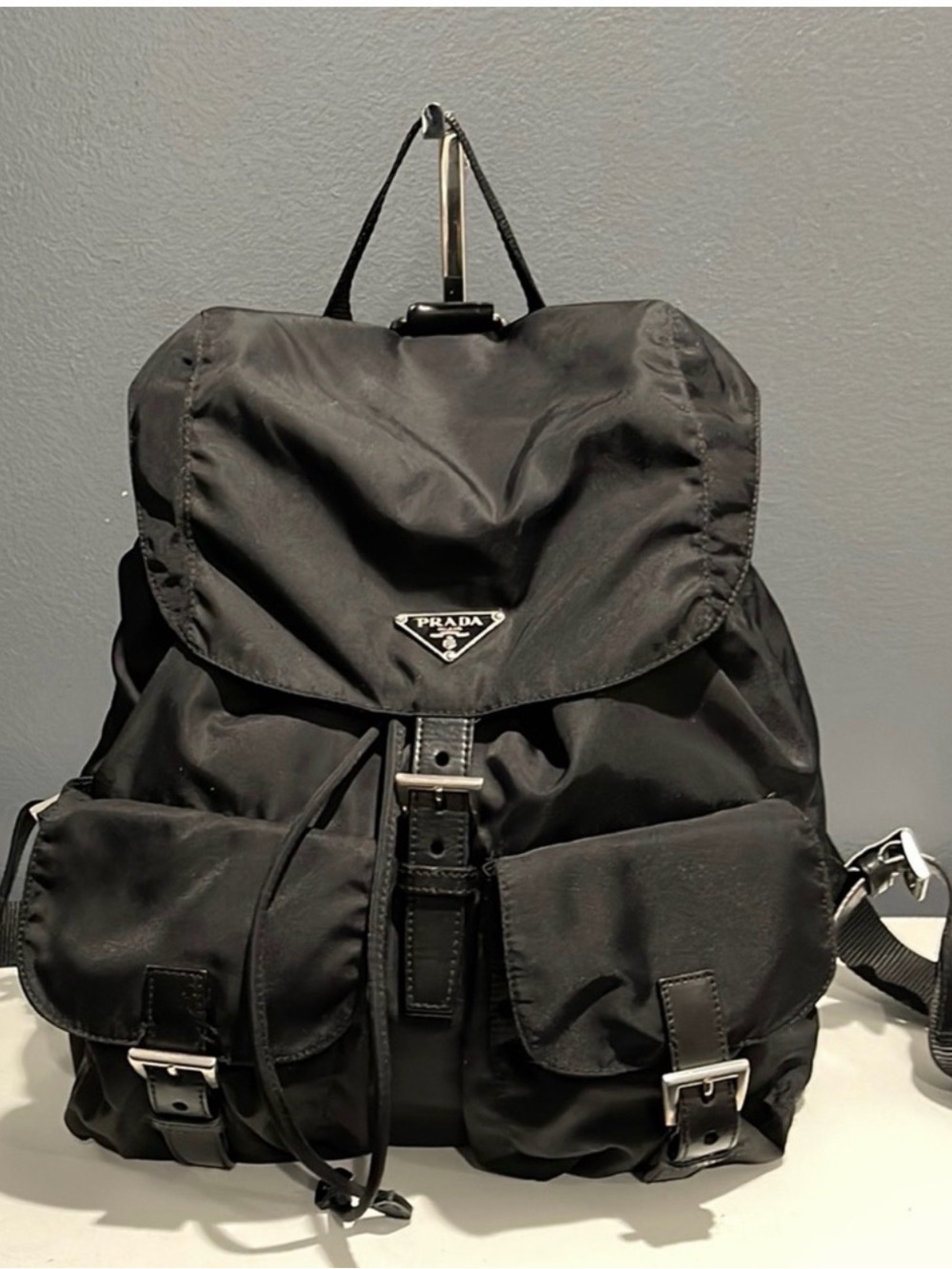 Prada Black Nylon Backpack with Silver Hardware